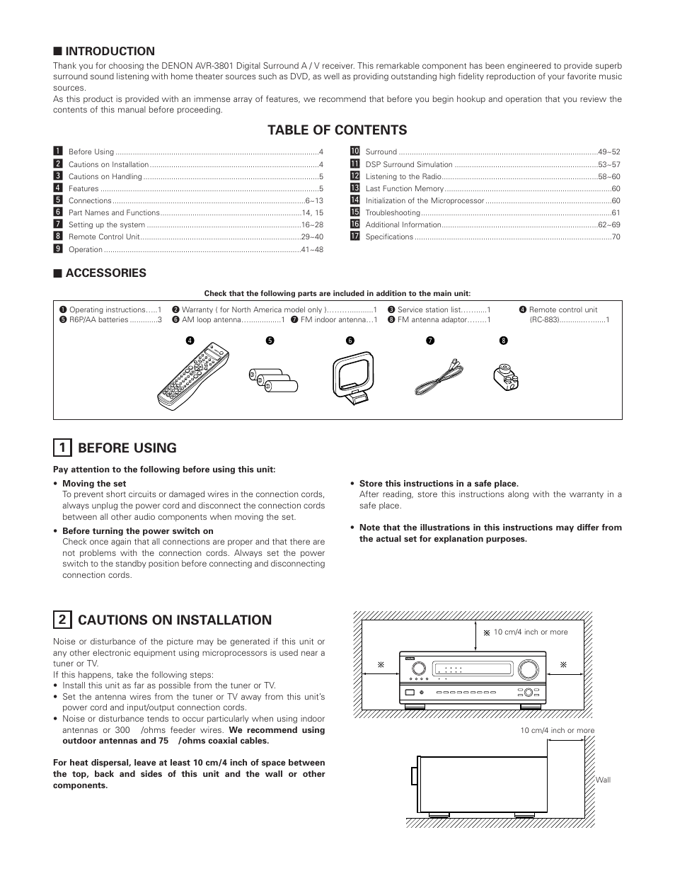 Denon AVR-3801 User Manual | Page 5 / 72