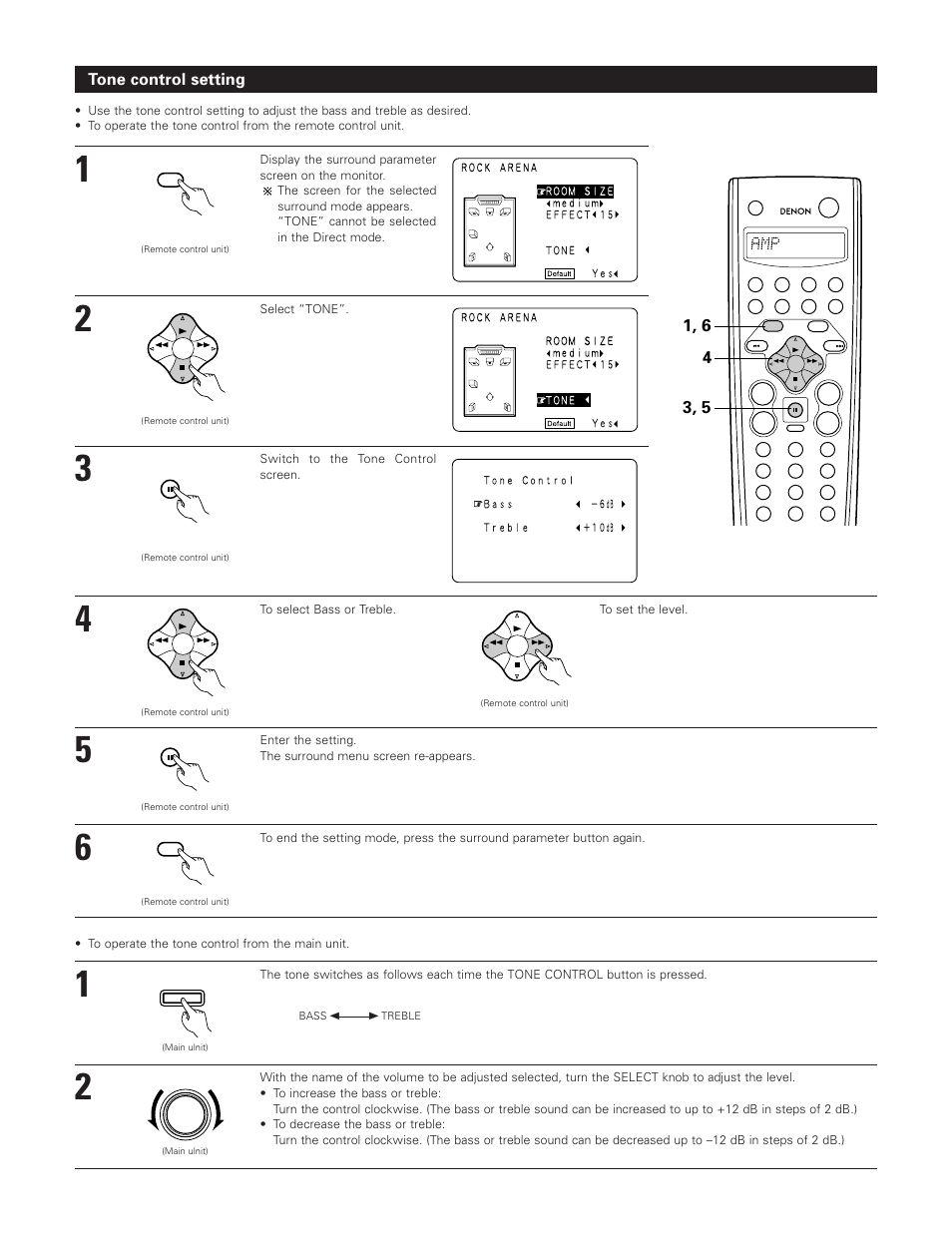 Tone control setting | Denon AVR-3801 User Manual | Page 57 / 72