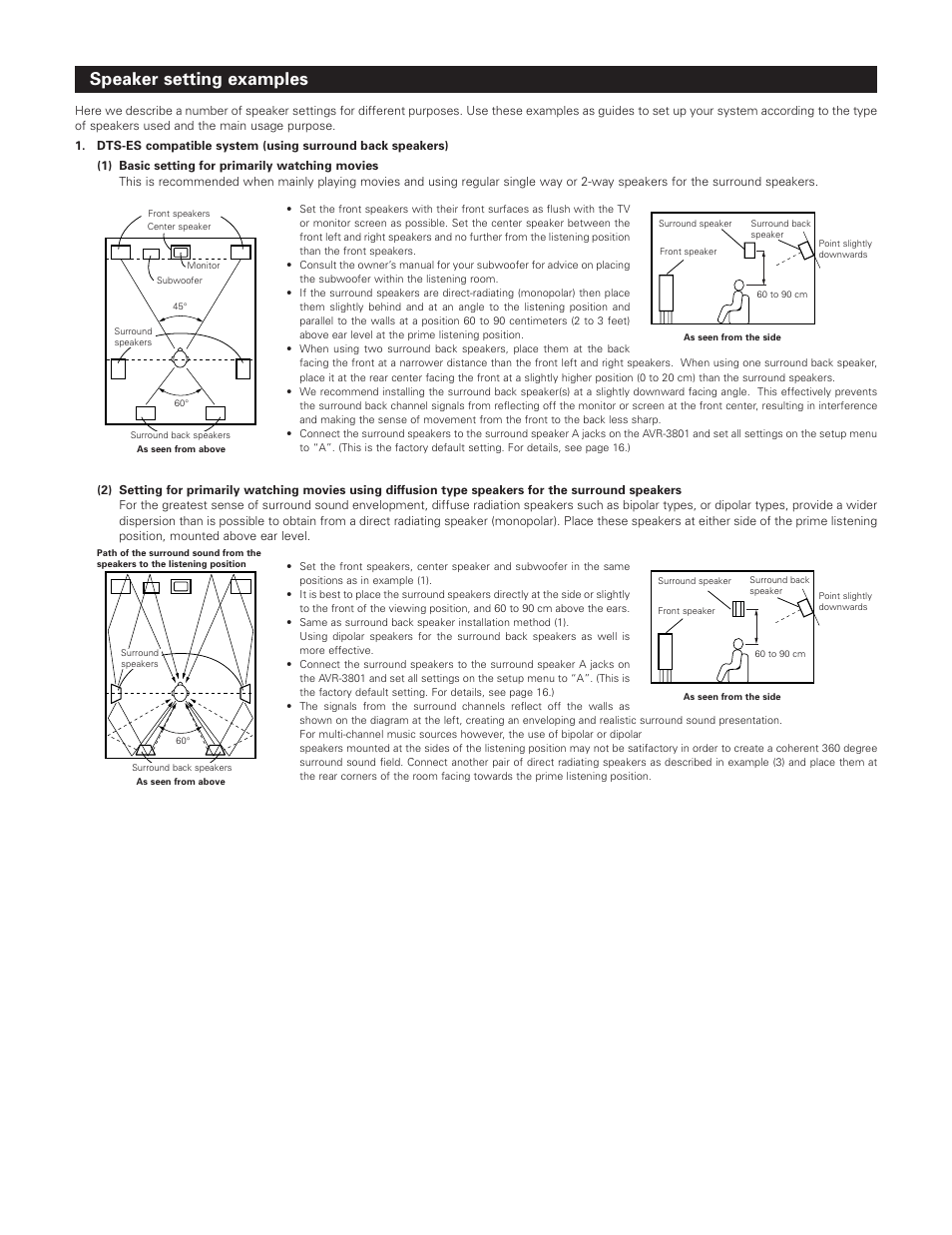Speaker setting examples | Denon AVR-3801 User Manual | Page 65 / 72