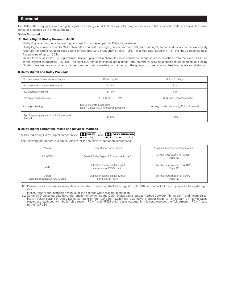 Surround | Denon AVR-3801 User Manual | Page 67 / 72