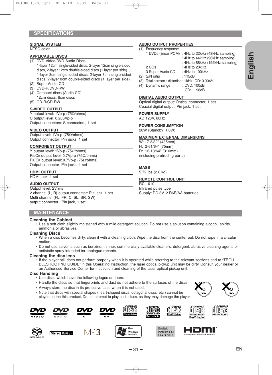 English | Denon DVD-756 User Manual | Page 31 / 62