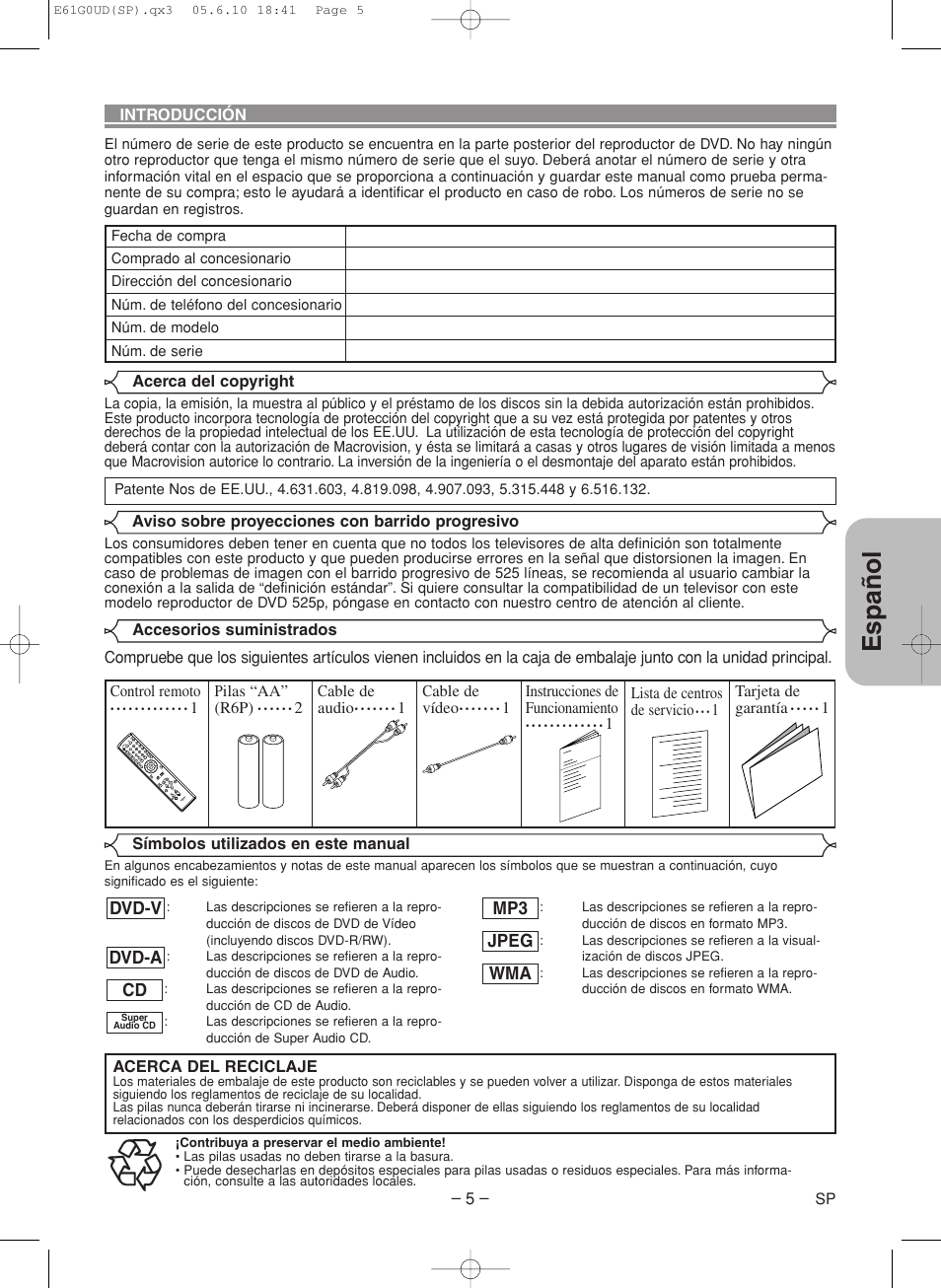 Espa ñ ol | Denon DVD-756 User Manual | Page 35 / 62