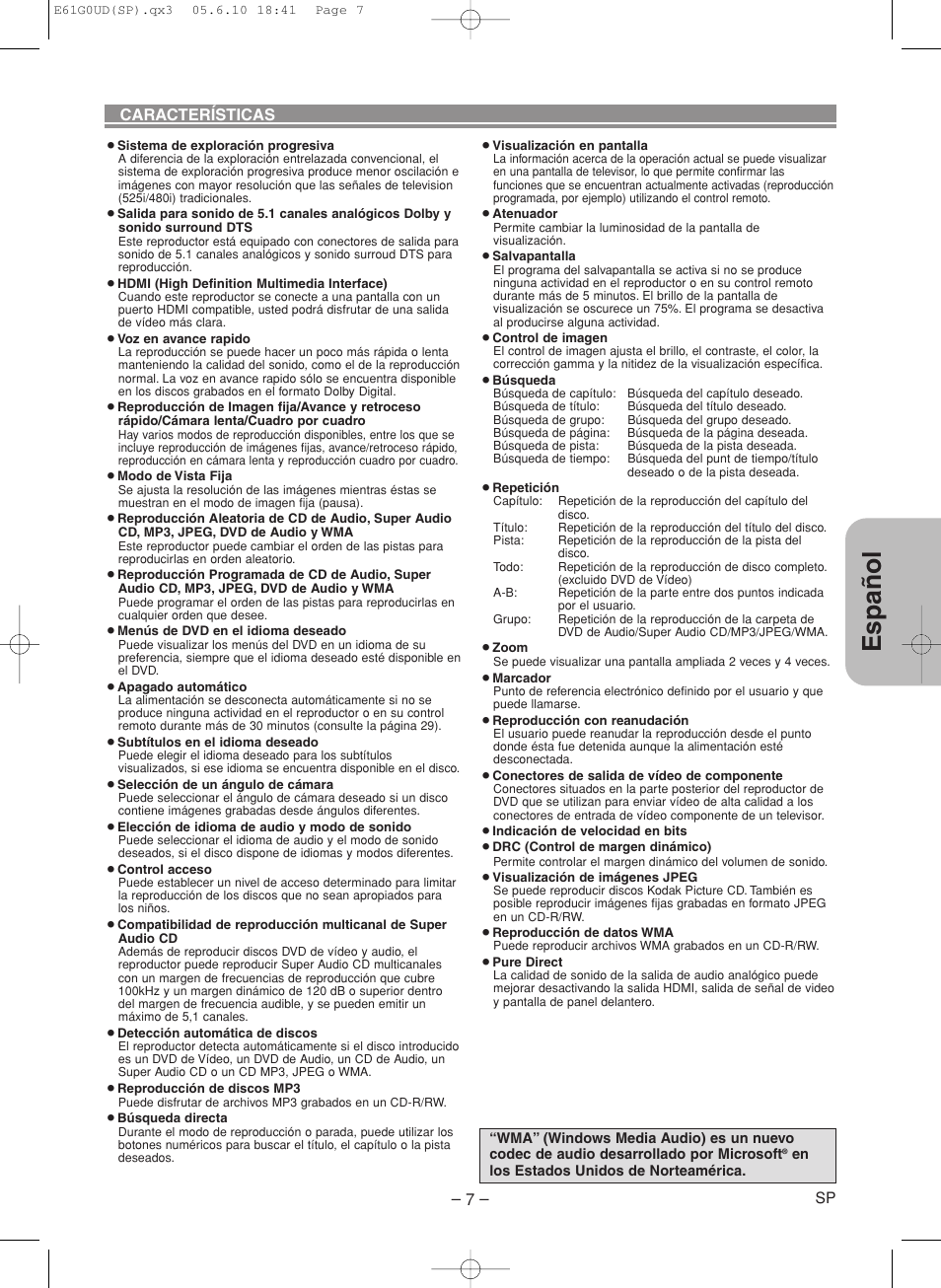 Espa ñ ol | Denon DVD-756 User Manual | Page 37 / 62