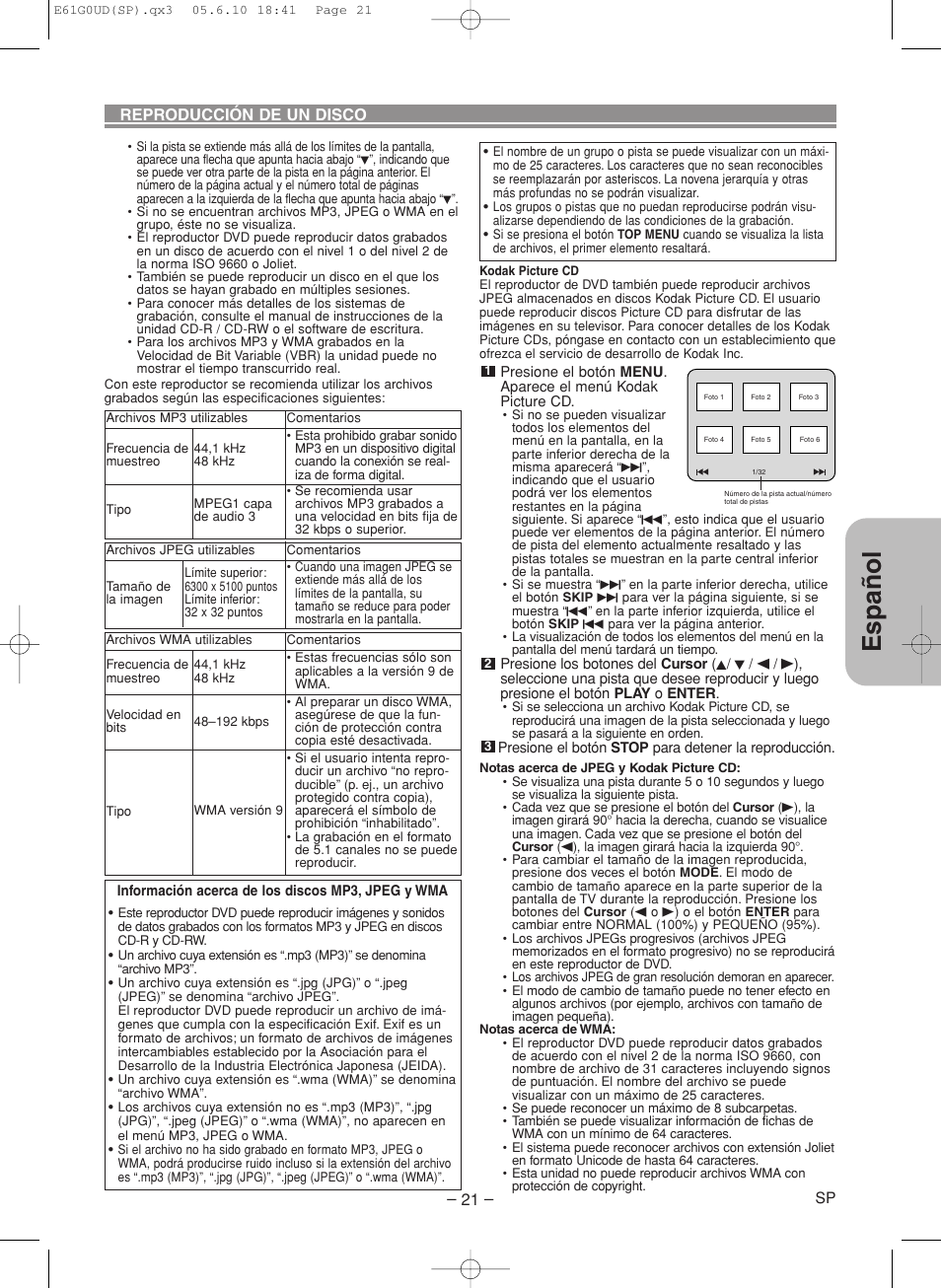 Espa ñ ol | Denon DVD-756 User Manual | Page 51 / 62