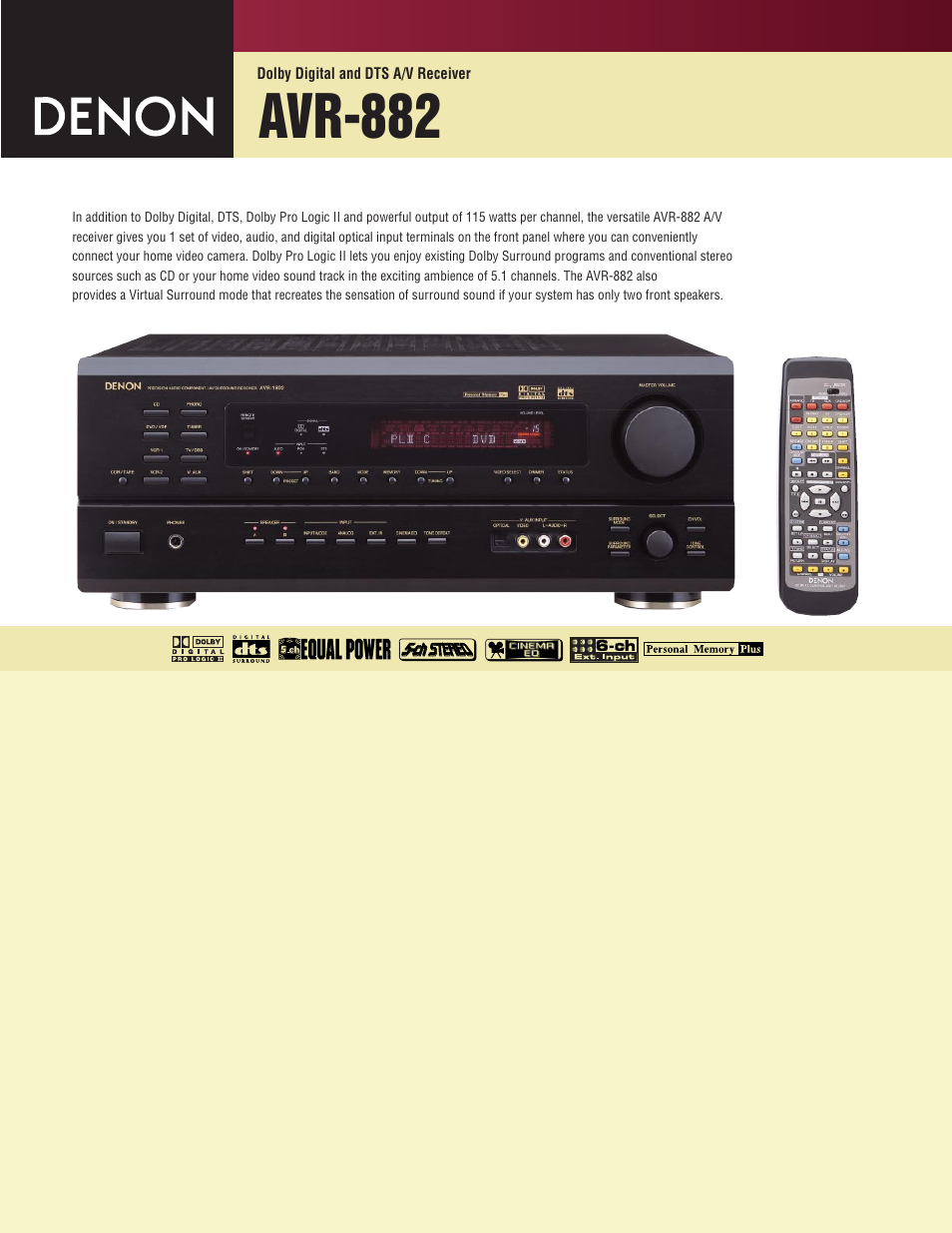 Denon AVR-882 User Manual | 2 pages