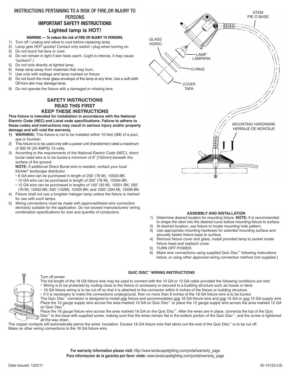 Kichler 15123 User Manual | 2 pages