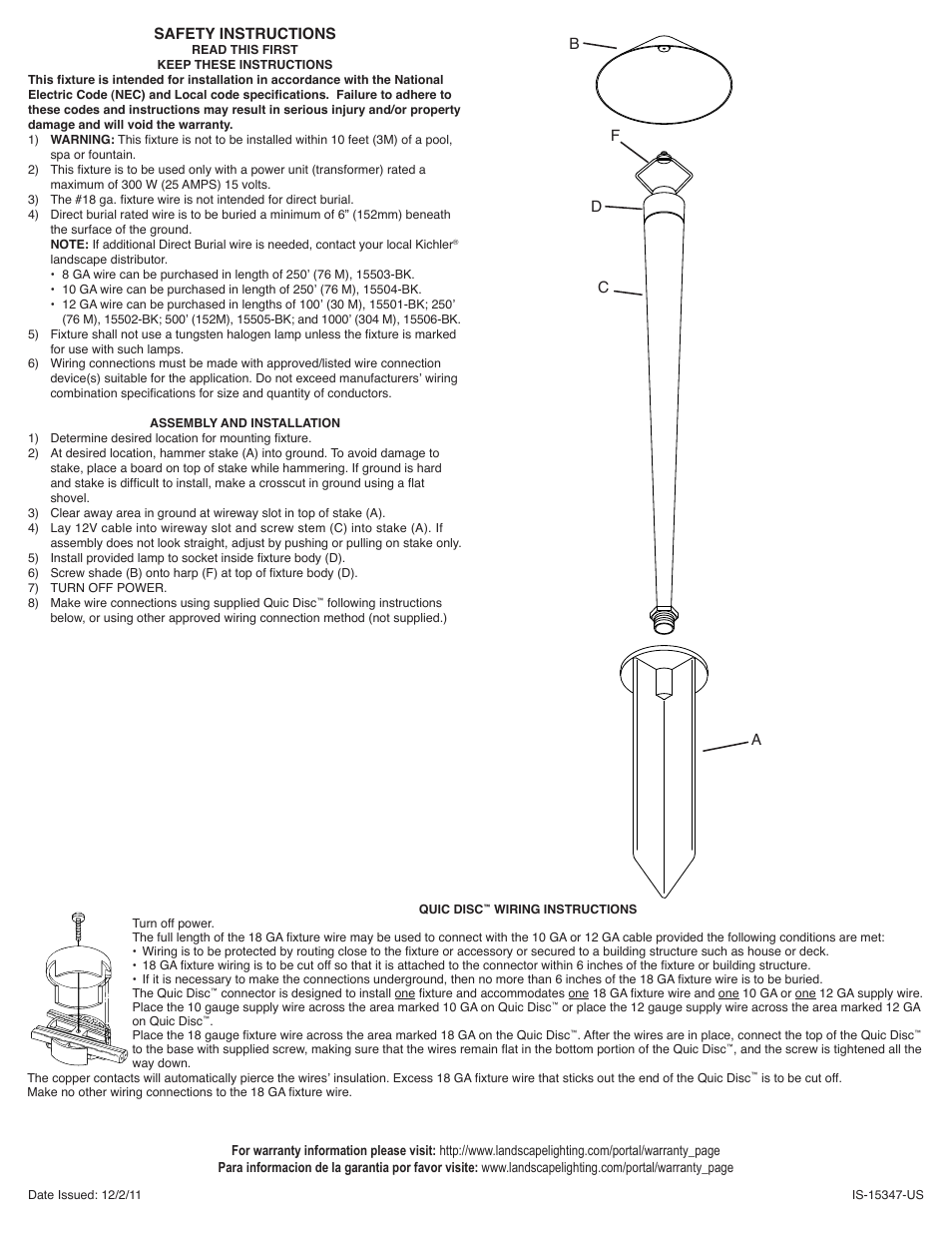 Kichler 15347 User Manual | 2 pages