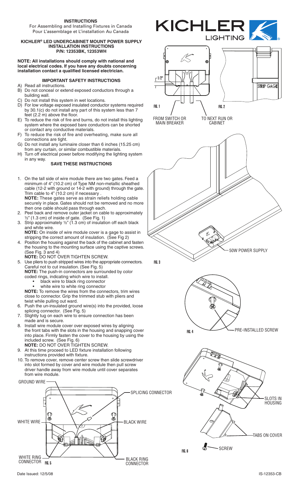 Kichler 12353BK v.1 User Manual | 1 page