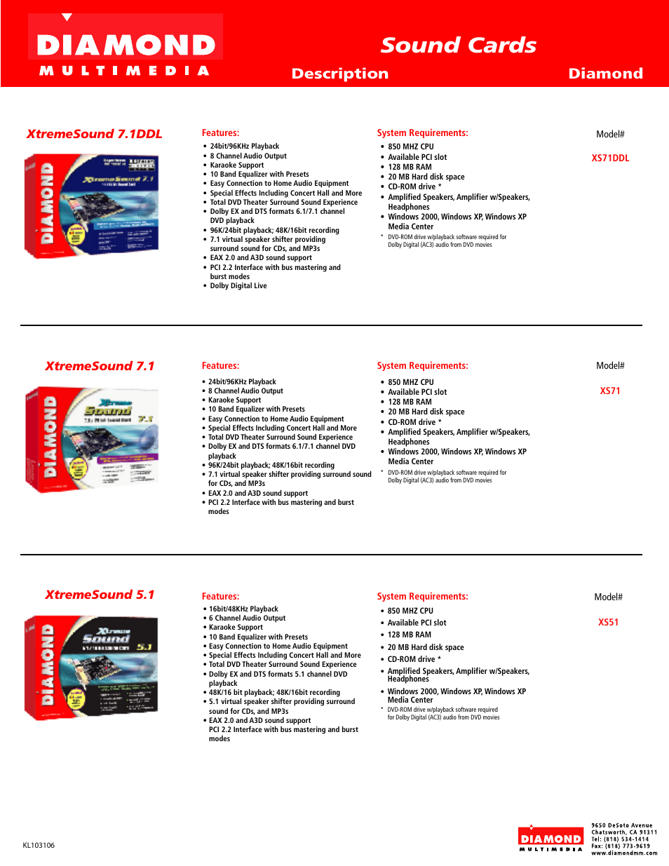 Diamond Multimedia XtremeSound 5.1 XS51 User Manual | 1 page