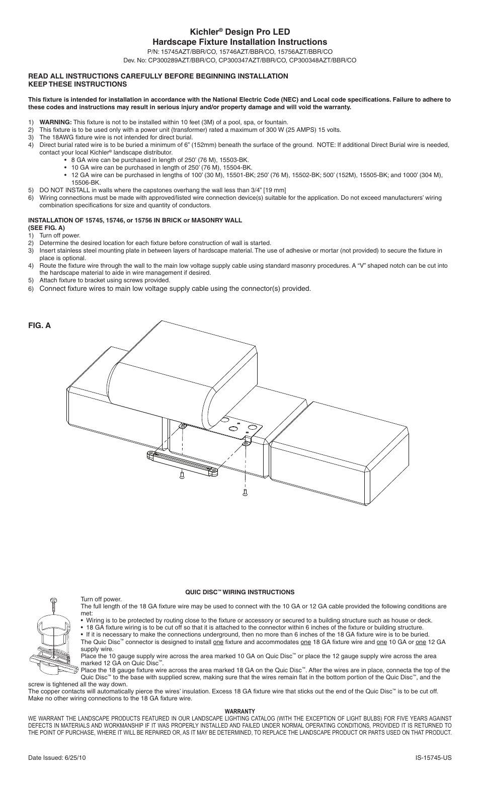 Kichler 15745 User Manual | 2 pages