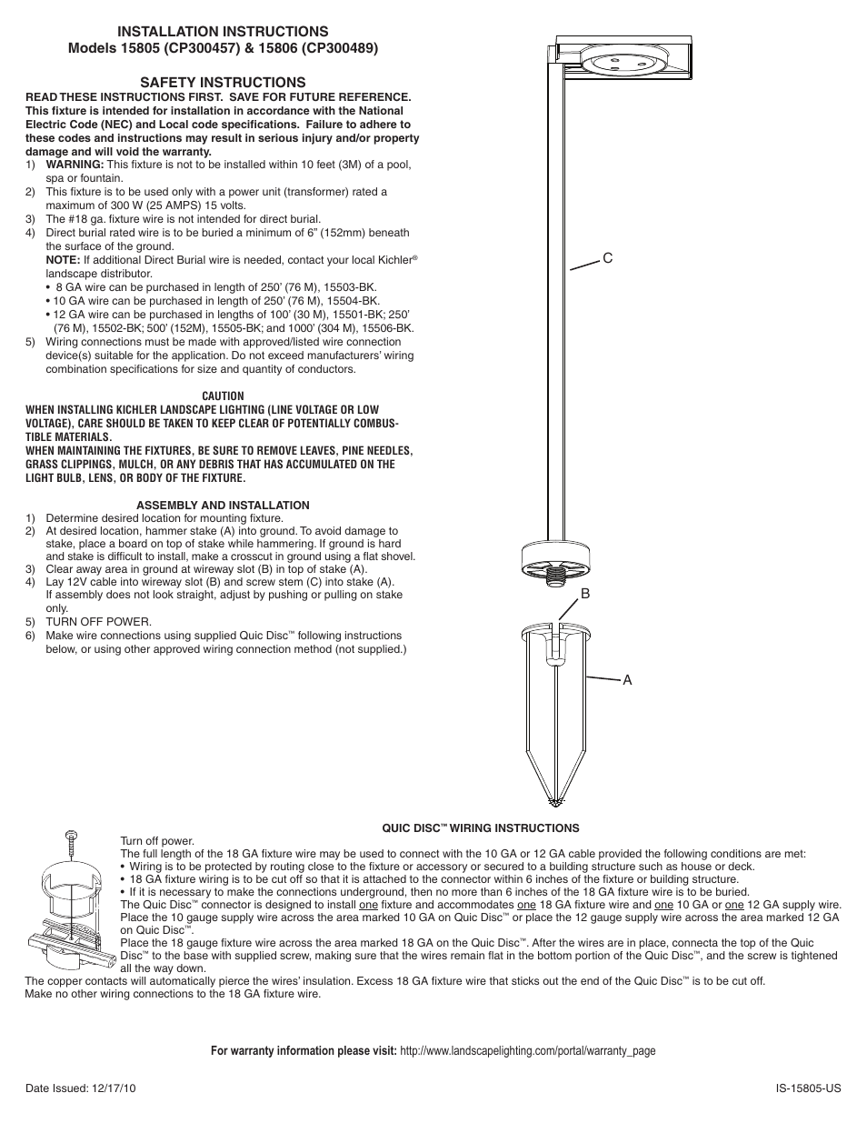 Kichler 15805 User Manual | 2 pages