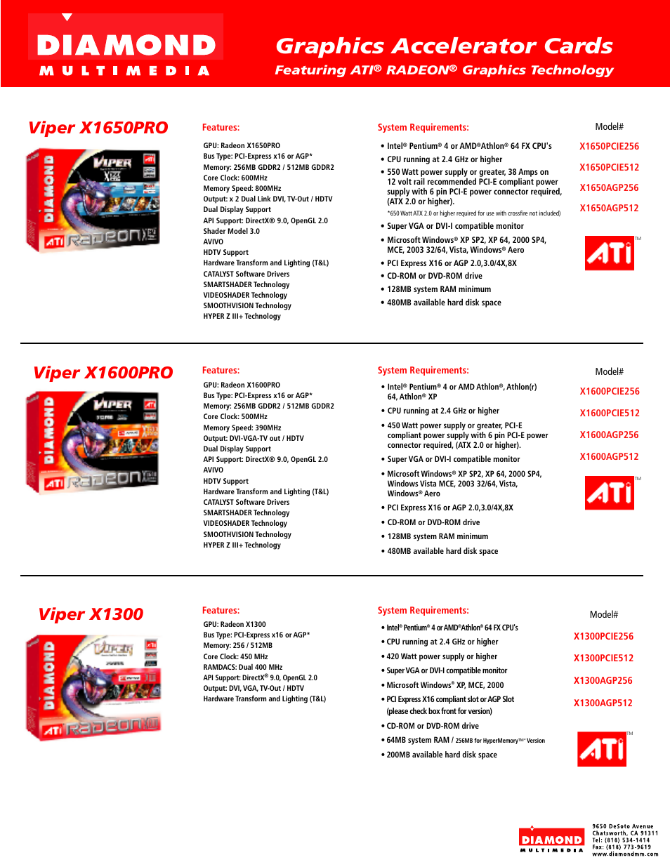 Diamond Multimedia Radeon X1300 User Manual | 1 page