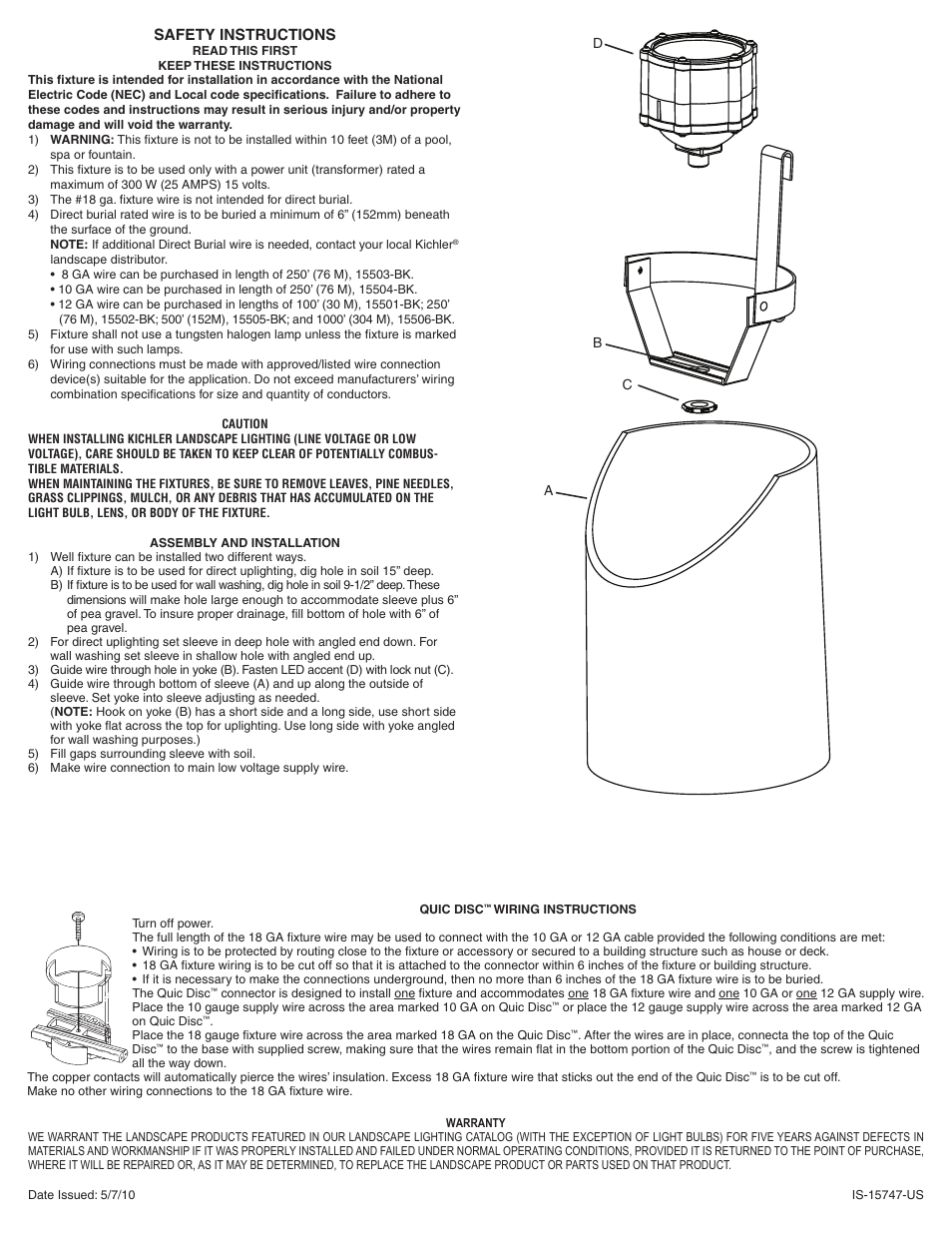 Kichler 15747 User Manual | 2 pages
