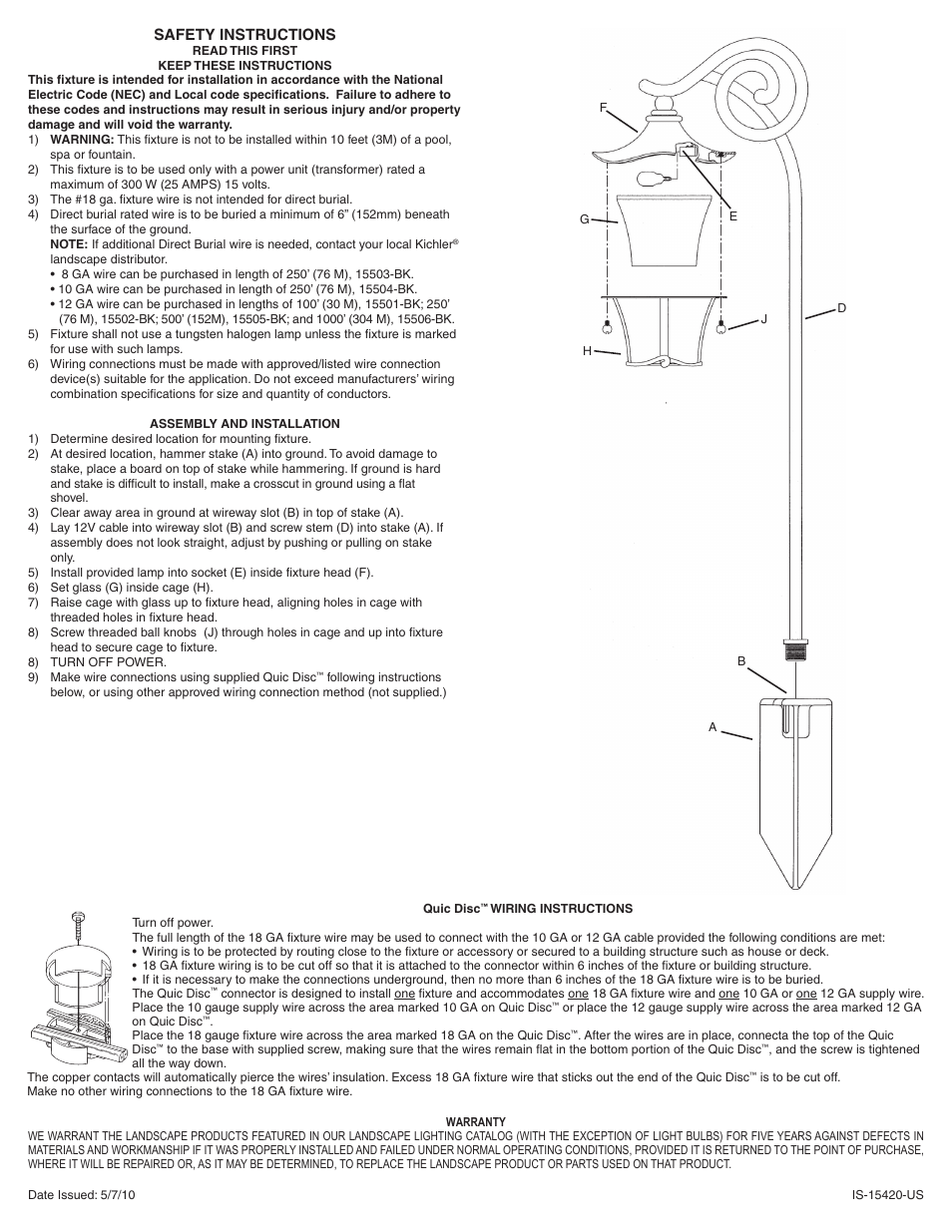 Kichler 15420 User Manual | 2 pages