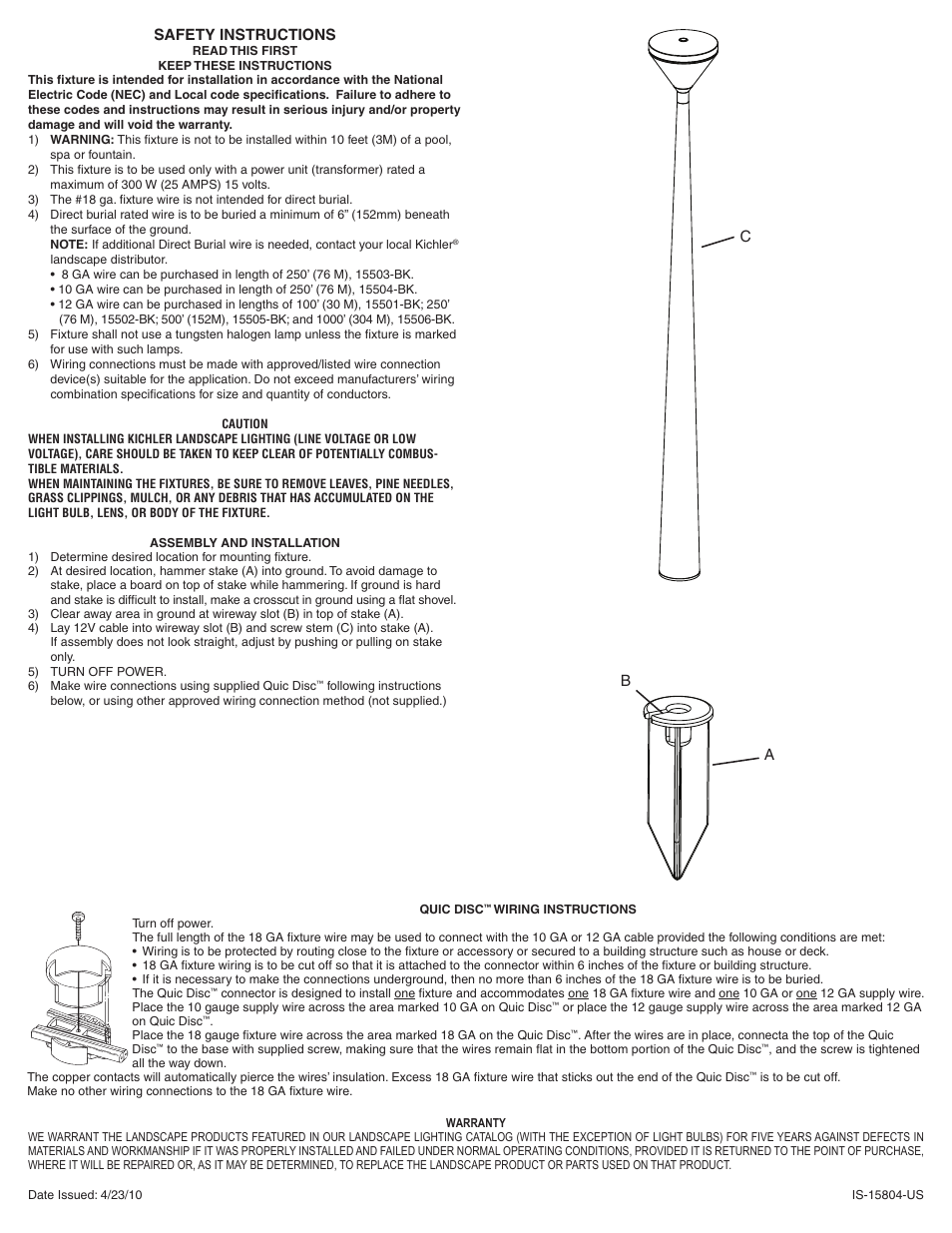 Kichler 15804 User Manual | 2 pages