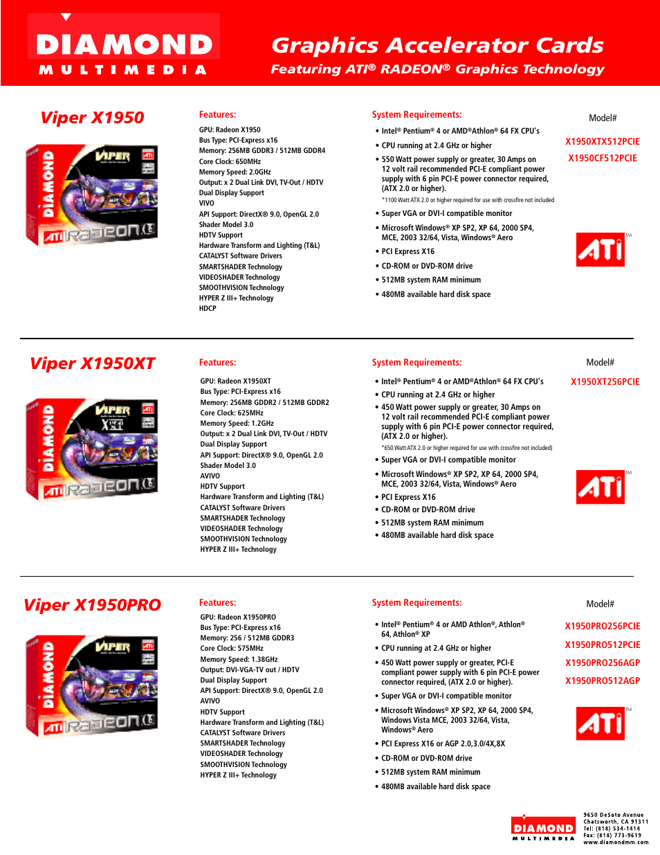 Diamond Multimedia Radeon X1950XT256PCIE User Manual | 1 page