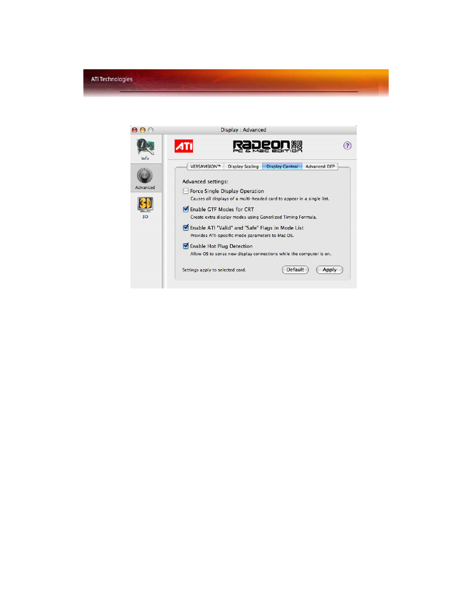 Display control tab | Diamond Multimedia Radeon 9600 PRO User Manual | Page 13 / 46