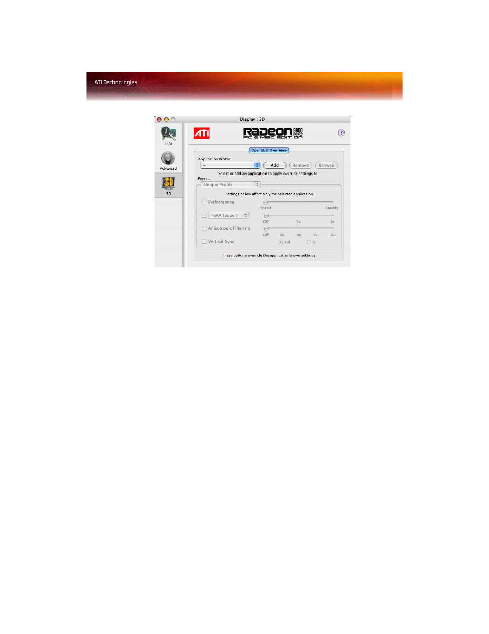 Add an application profile, Select or create a preset | Diamond Multimedia Radeon 9600 PRO User Manual | Page 15 / 46