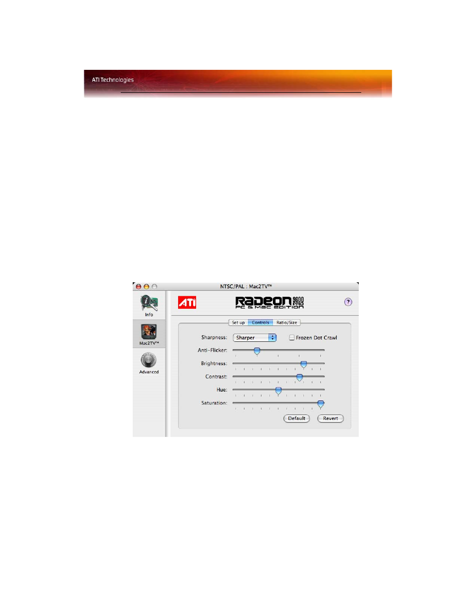 Optimizing mac2tv, Controls tab | Diamond Multimedia Radeon 9600 PRO User Manual | Page 17 / 46