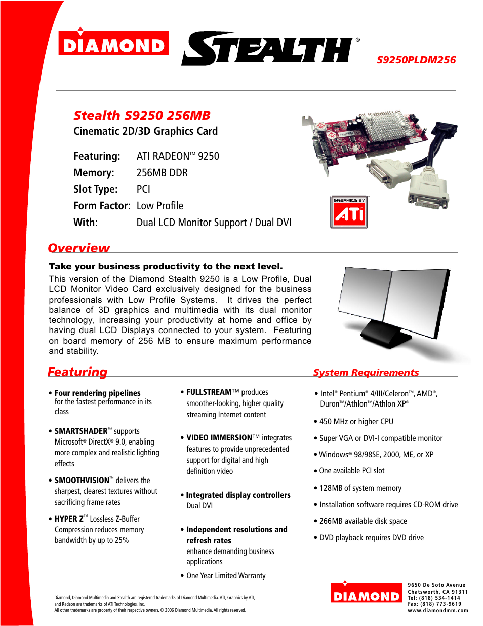 Diamond Multimedia Radeon 9250 User Manual | 1 page