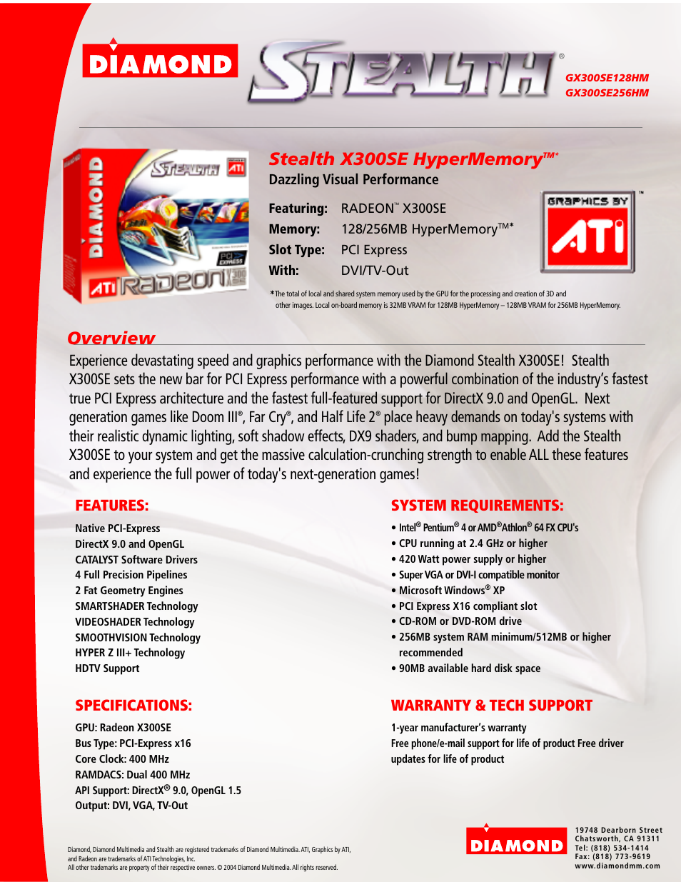 Diamond Multimedia Radeon GX300SE256HM User Manual | 1 page