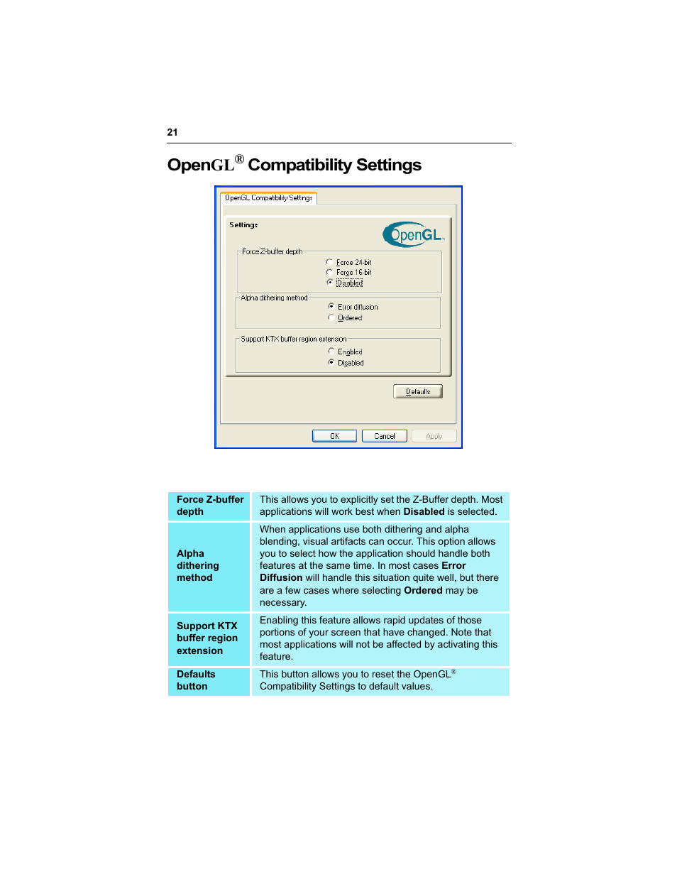 Opengl® compatibility settings, Opengl, Compatibility settings | ATI Technologies RADEON 9000 User Manual | Page 25 / 36