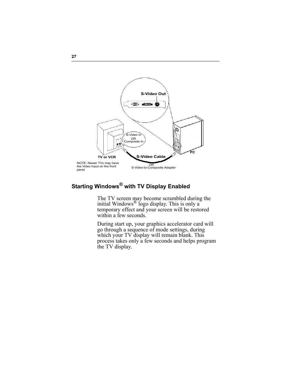 Starting windows® with tv display enabled, Starting windows | ATI Technologies RADEON 9000 User Manual | Page 31 / 36