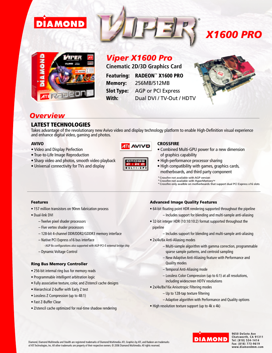 Diamond Multimedia Viper X1600 Pro User Manual | 1 page