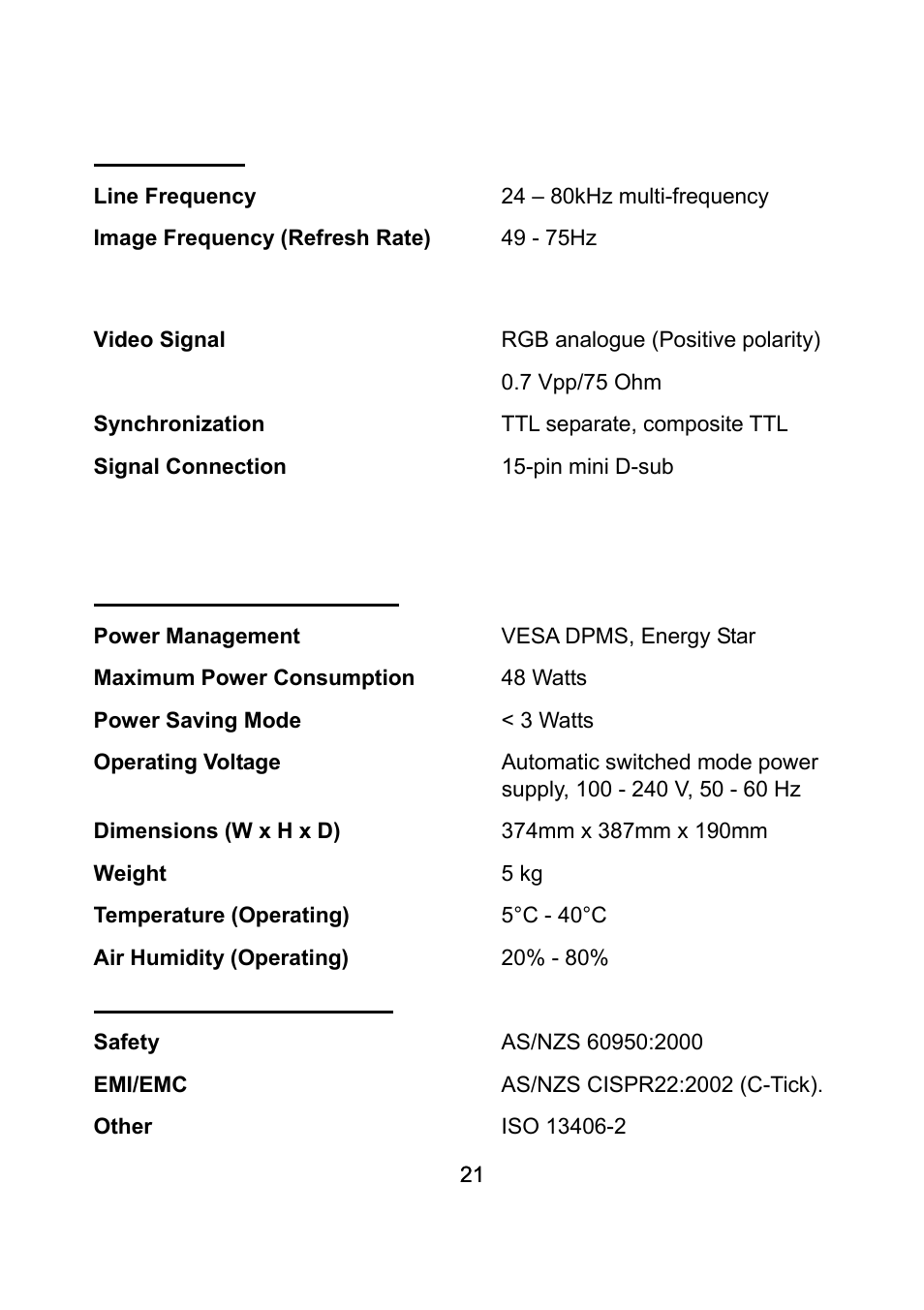 Input signal, Physical characteristics, Regulatory certification | Diamond Multimedia DV170J/JB User Manual | Page 25 / 27