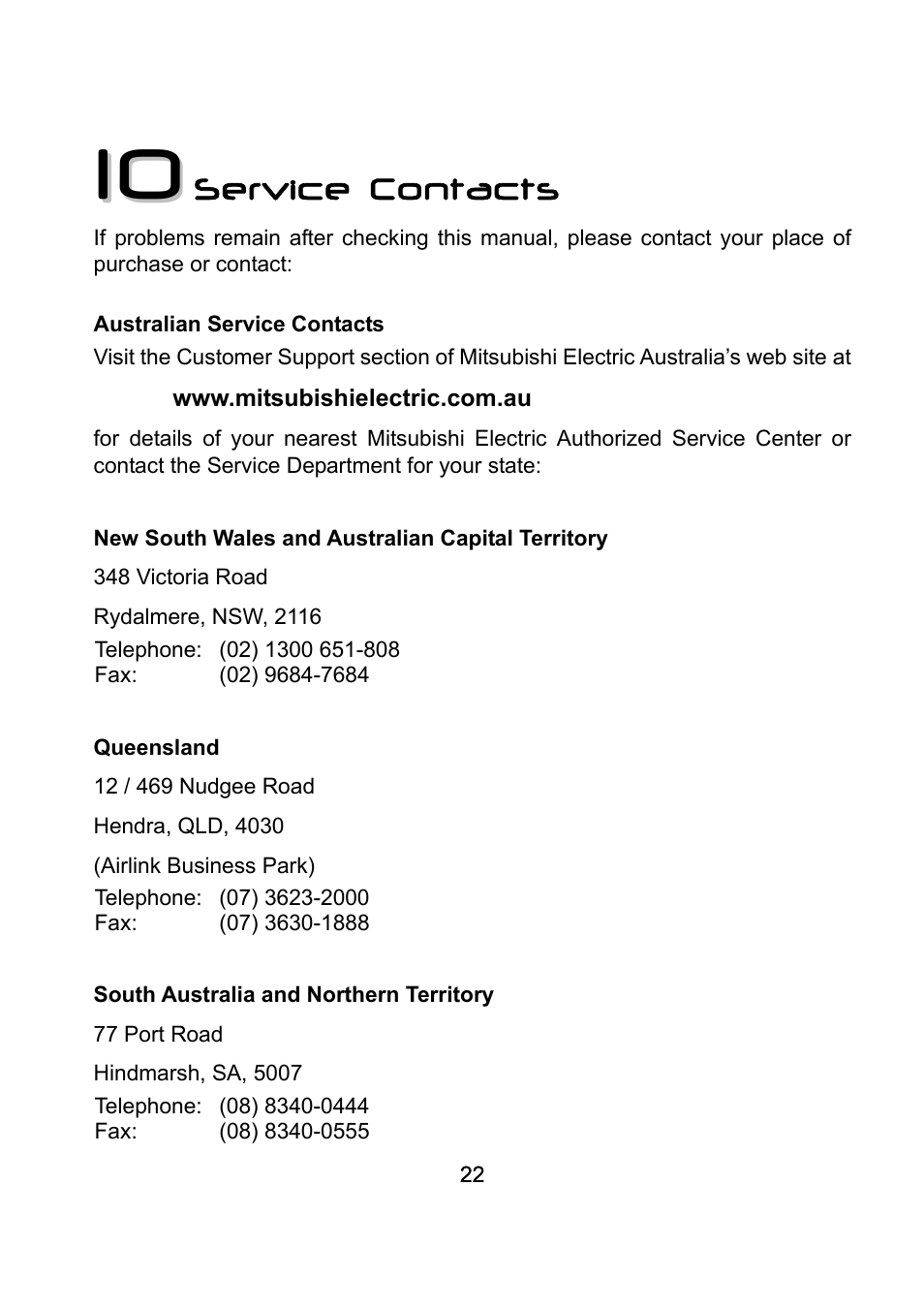 10 service contacts, Australian service contacts | Diamond Multimedia DV170J/JB User Manual | Page 26 / 27