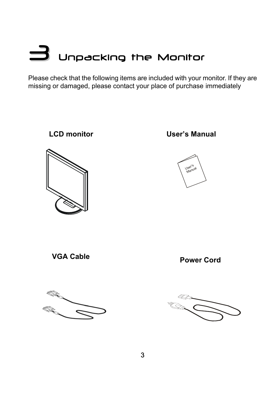 3 unpacking the monitor, Unpacking the monitor | Diamond Multimedia DV170J/JB User Manual | Page 7 / 27