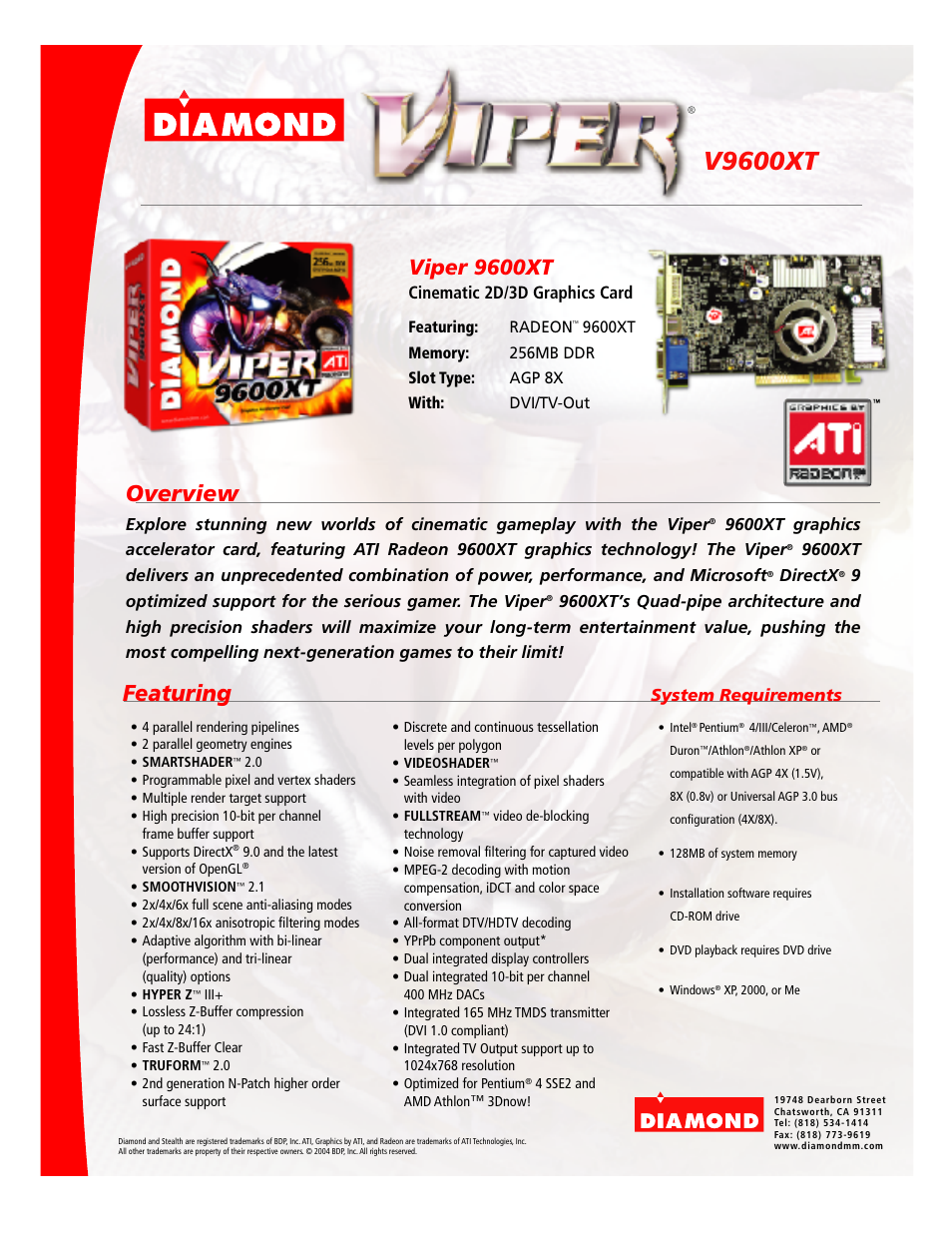 Diamond Radeon 9600XT User Manual | 1 page