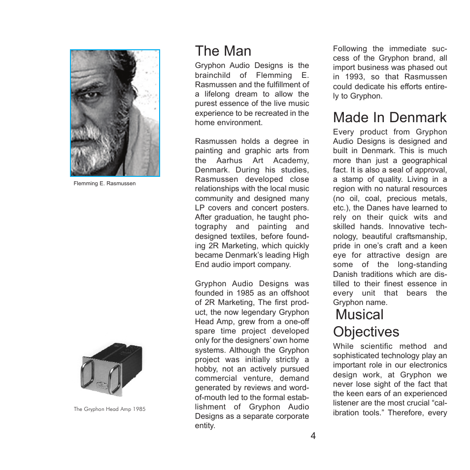 The man, Made in denmark, Musical objectives | Gryphon Diablo User Manual | Page 4 / 18