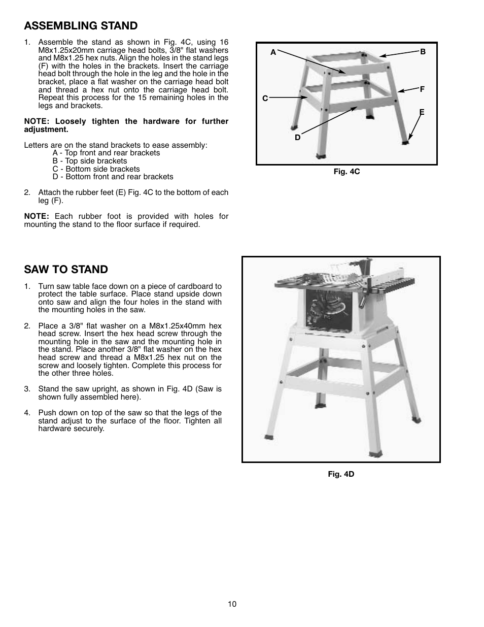 Assembling stand, Saw to stand | Draytek SHOPMASTER SM200L User Manual | Page 10 / 77