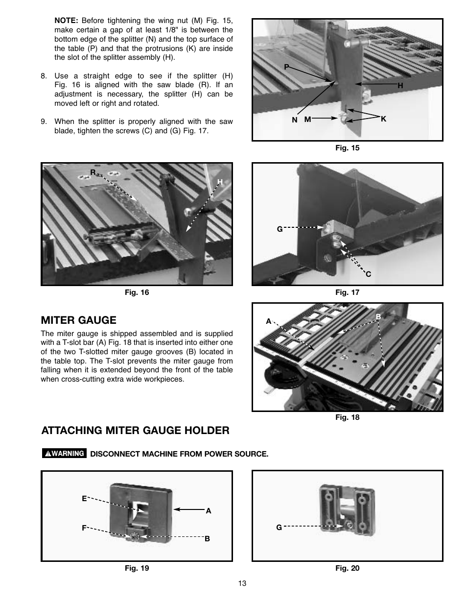 Miter gauge, Attaching miter gauge holder | Draytek SHOPMASTER SM200L User Manual | Page 13 / 77