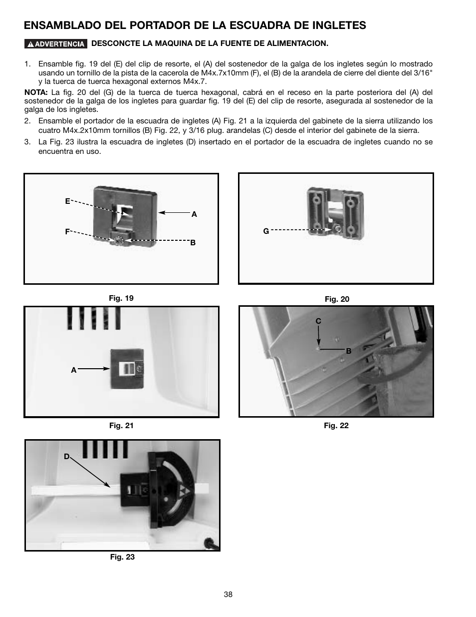 Ensamblado del portador de la escuadra de ingletes | Draytek SHOPMASTER SM200L User Manual | Page 38 / 77