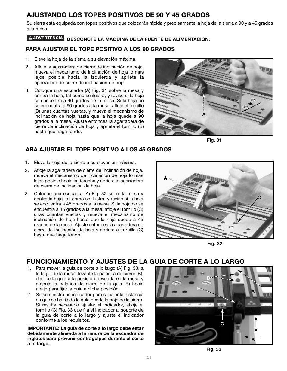 Ajustando los topes positivos de 90 y 45 grados | Draytek SHOPMASTER SM200L User Manual | Page 41 / 77