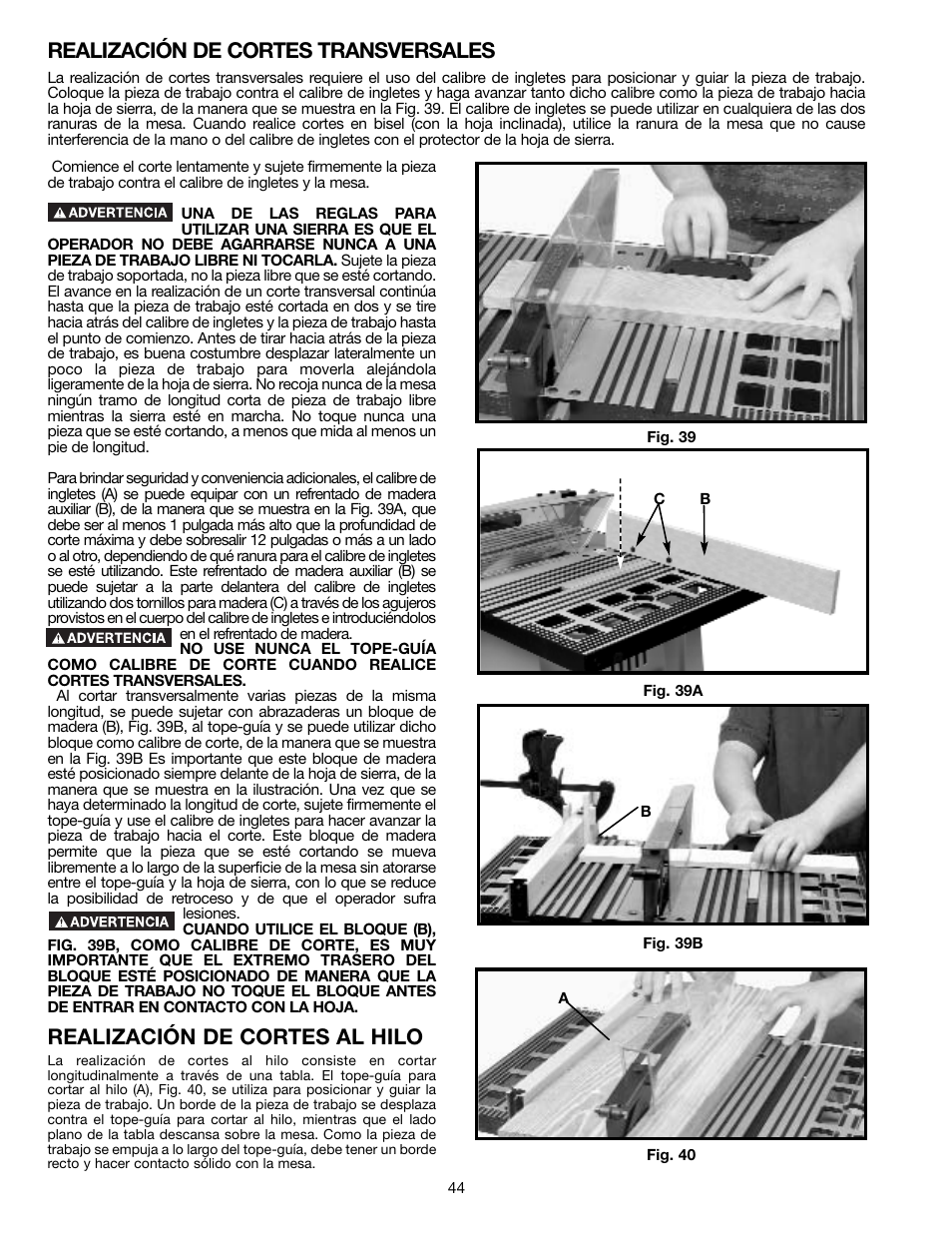 Realización de cortes transversales, Realización de cortes al hilo | Draytek SHOPMASTER SM200L User Manual | Page 44 / 77