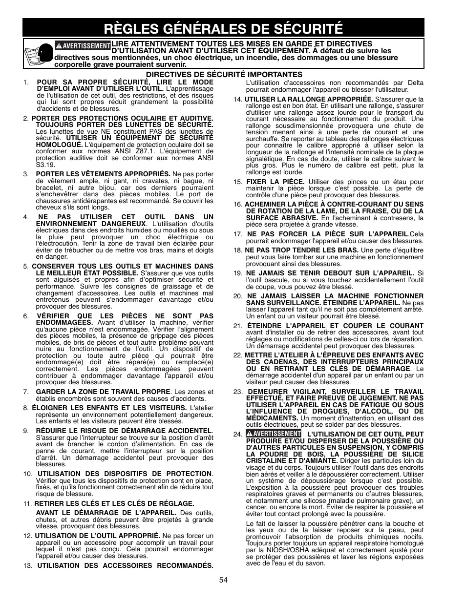 Règles générales de sécurité | Draytek SHOPMASTER SM200L User Manual | Page 54 / 77