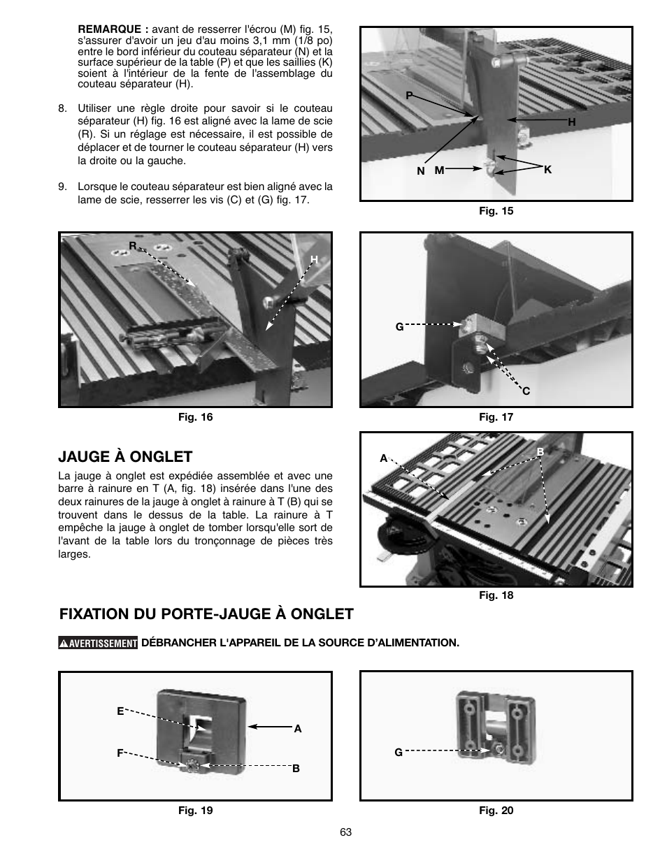 Jauge à onglet, Fixation du porte-jauge à onglet | Draytek SHOPMASTER SM200L User Manual | Page 63 / 77