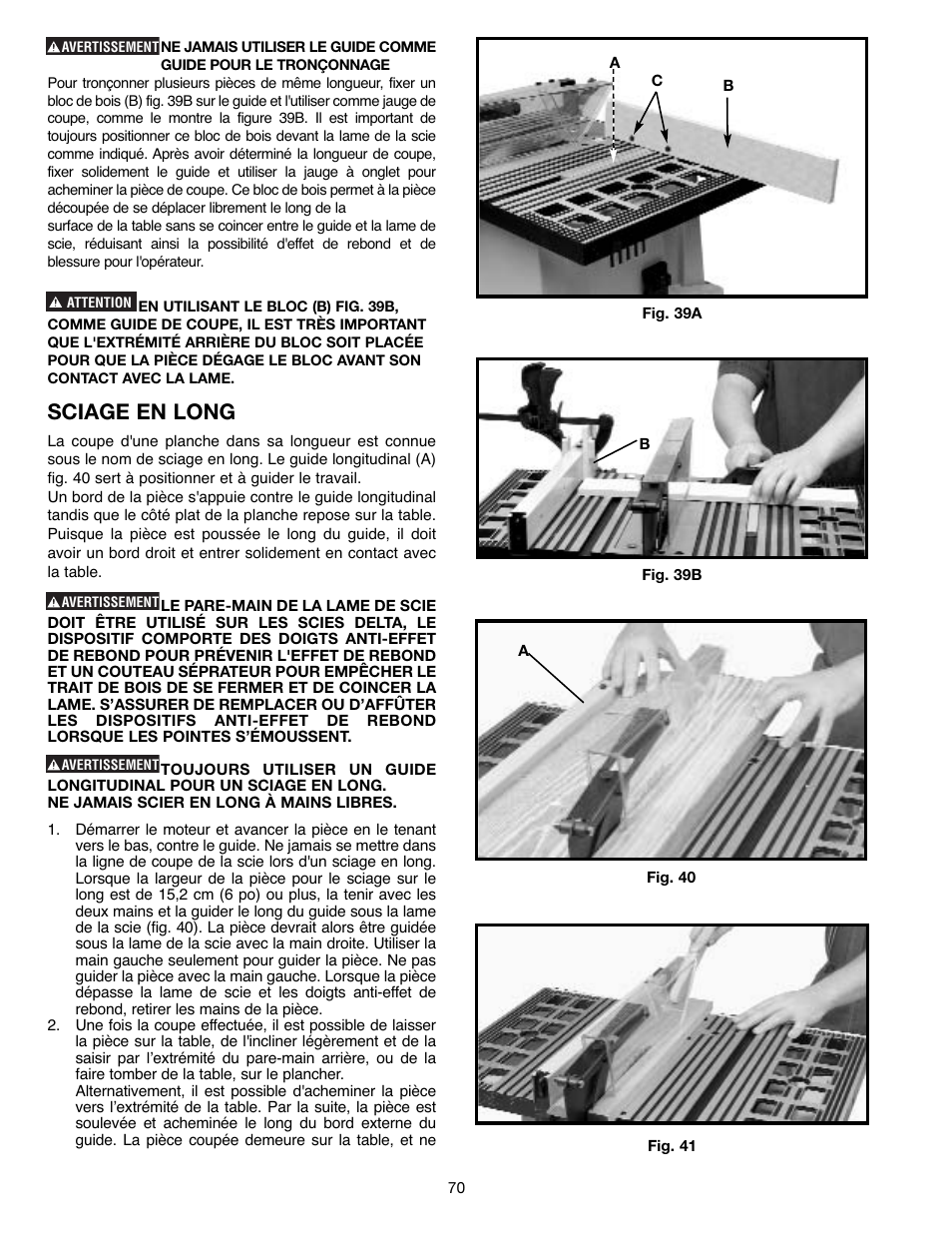 Sciage en long | Draytek SHOPMASTER SM200L User Manual | Page 70 / 77