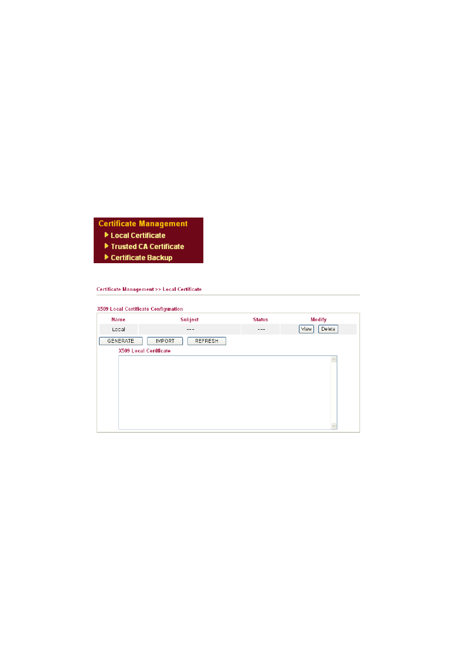 9 certificate management, 1 local certificate | Draytek 2910 User Manual | Page 125 / 235