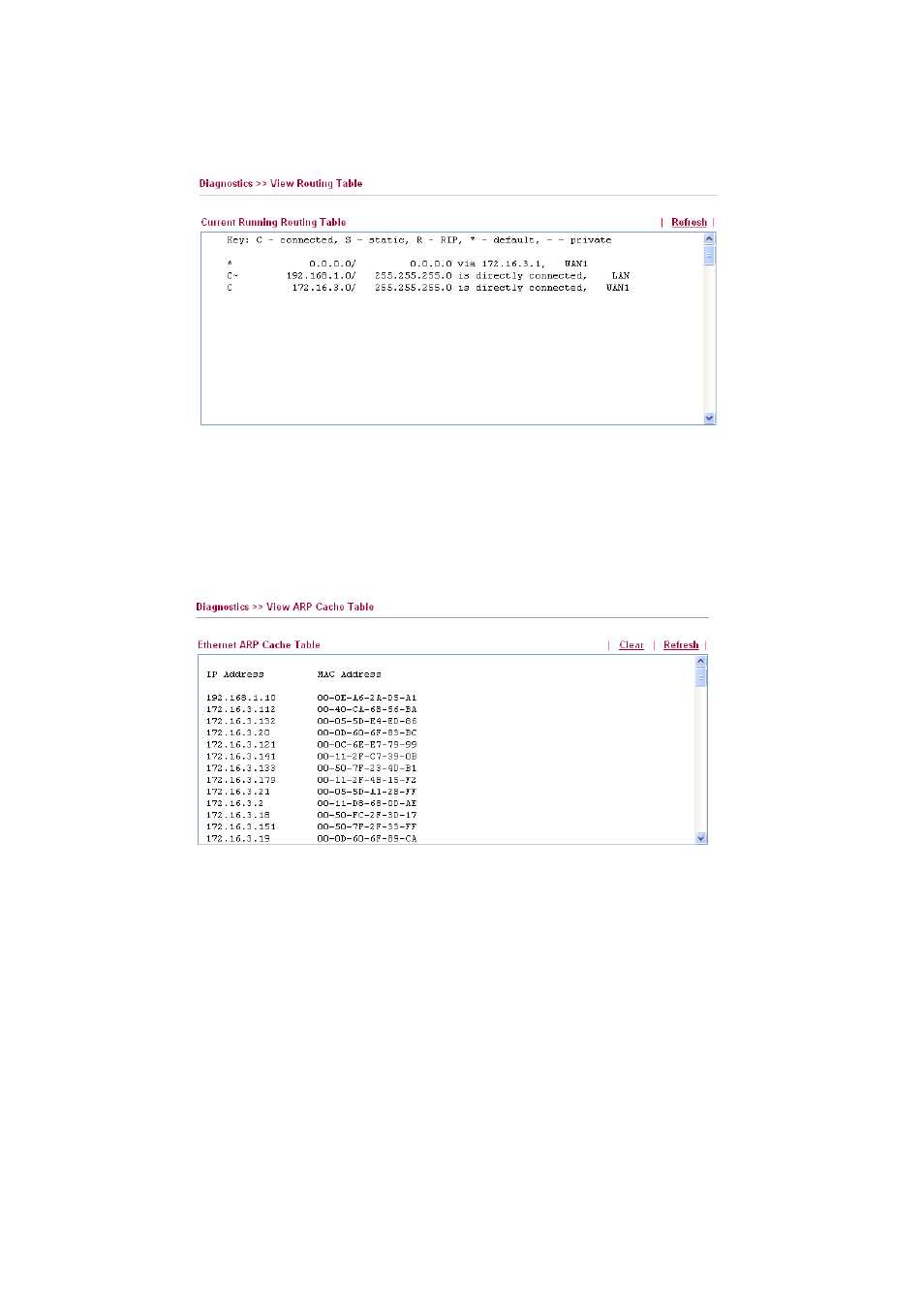 2 routing table, 3 arp cache table | Draytek 2910 User Manual | Page 187 / 235