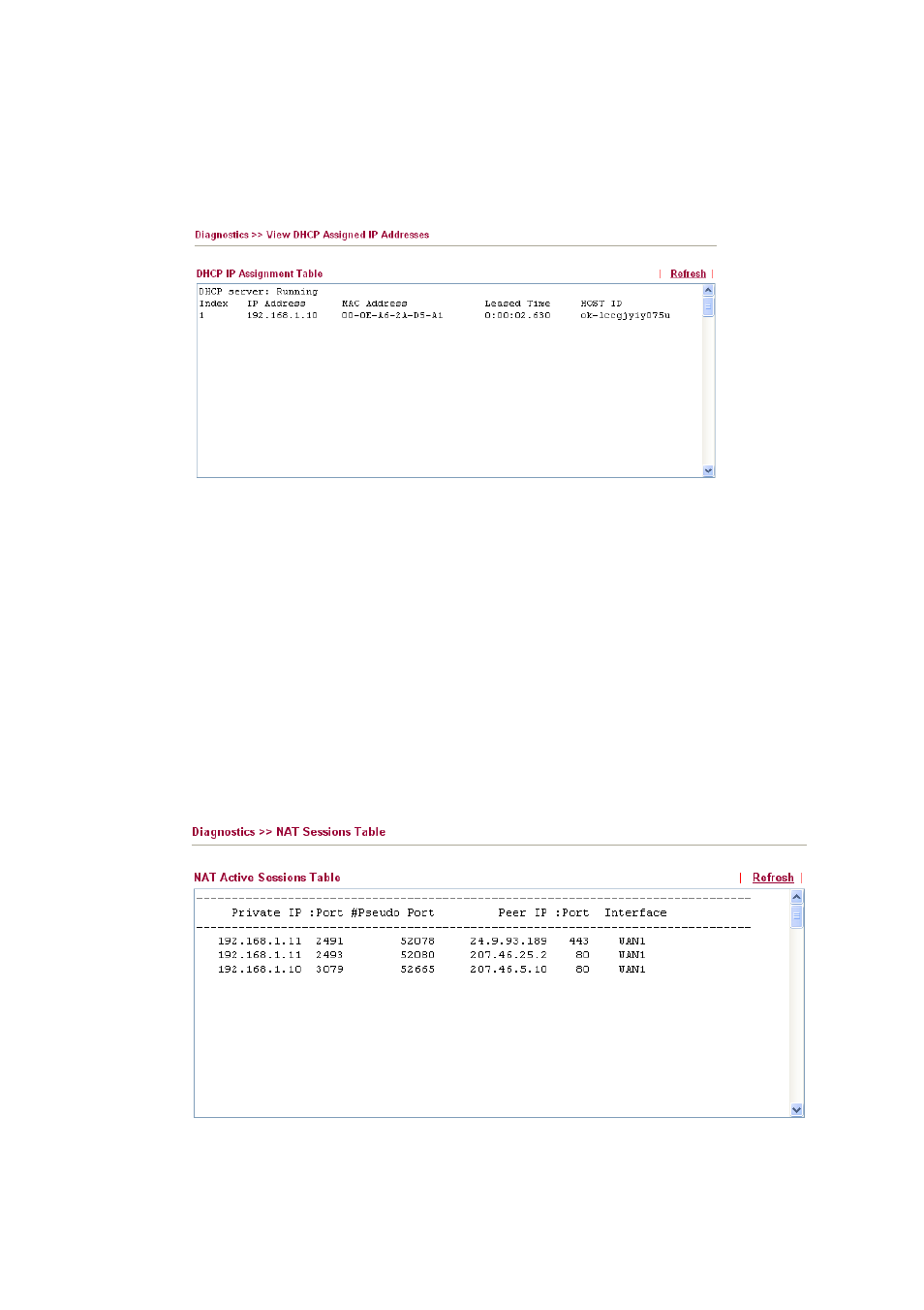 4 dhcp table, 5 nat sessions table | Draytek 2910 User Manual | Page 188 / 235