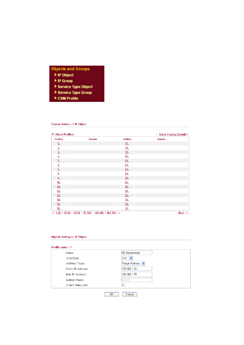 4 objects and groups, 1 ip object | Draytek 2910 User Manual | Page 63 / 235