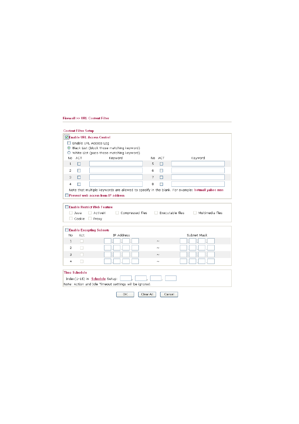 5 url content filter | Draytek 2910 User Manual | Page 83 / 235