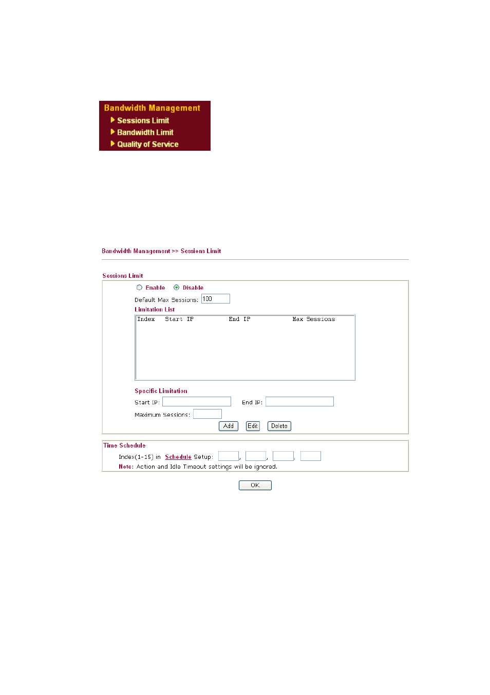 6 bandwidth management, 1 sessions limit | Draytek 2910 User Manual | Page 86 / 235