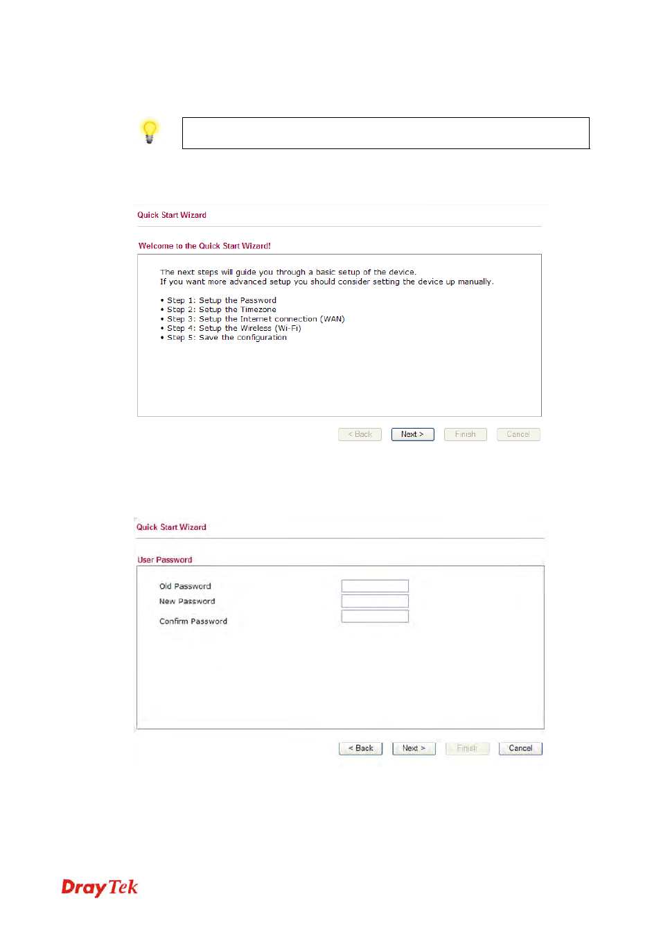 4 quick start wizard, 1 setting up the password | Draytek 2130 User Manual | Page 26 / 208