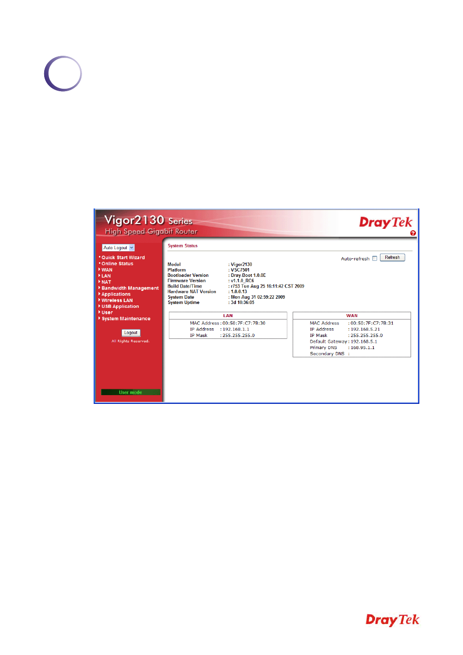 User mode operation, 1 wan | Draytek 2130 User Manual | Page 39 / 208