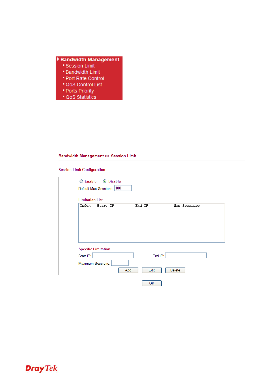 4 bandwidth management, 1 session limit | Draytek 2130 User Manual | Page 62 / 208